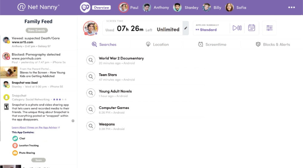 Net Nanny dashboard